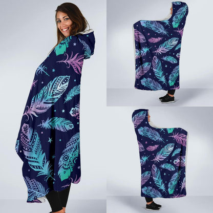Feather Aztec Design Print Hooded Blanket-JTAMIGO.COM