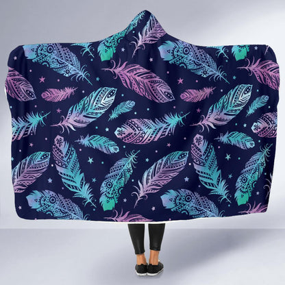 Feather Aztec Design Print Hooded Blanket-JTAMIGO.COM