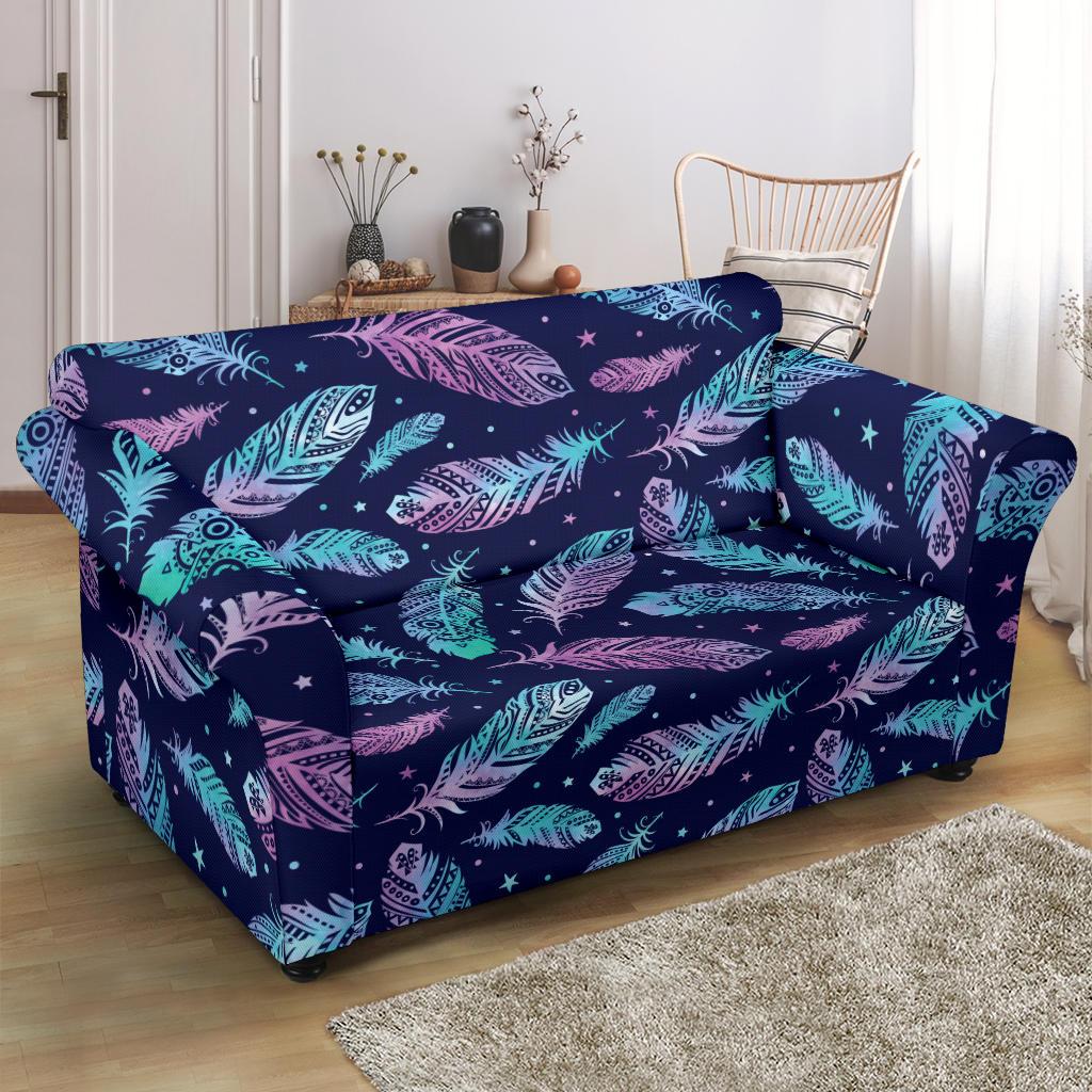 Feather Aztec Design Print Loveseat Slipcover-JTAMIGO.COM
