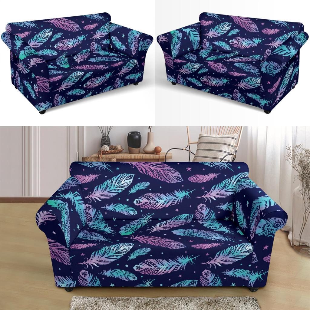 Feather Aztec Design Print Loveseat Slipcover-JTAMIGO.COM