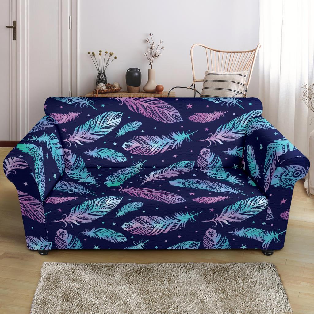 Feather Aztec Design Print Loveseat Slipcover-JTAMIGO.COM