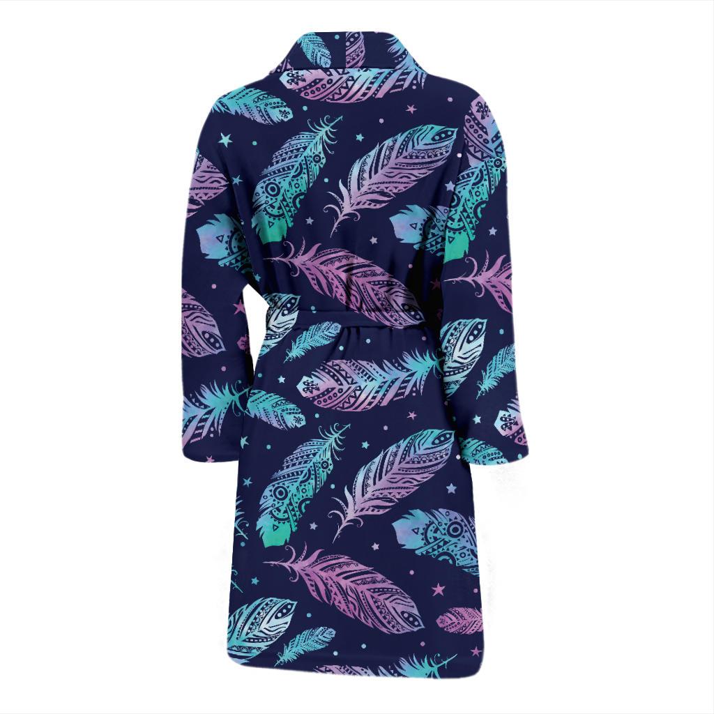 Feather Aztec Design Print Men Bath Robe-JTAMIGO.COM