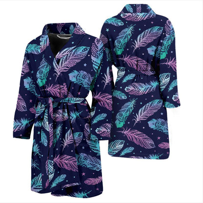 Feather Aztec Design Print Men Bath Robe-JTAMIGO.COM