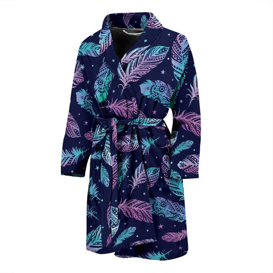 Feather Aztec Design Print Men Bath Robe-JTAMIGO.COM