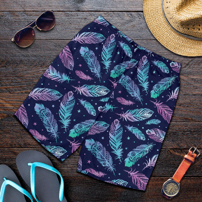 Feather Aztec Design Print Mens Shorts-JTAMIGO.COM