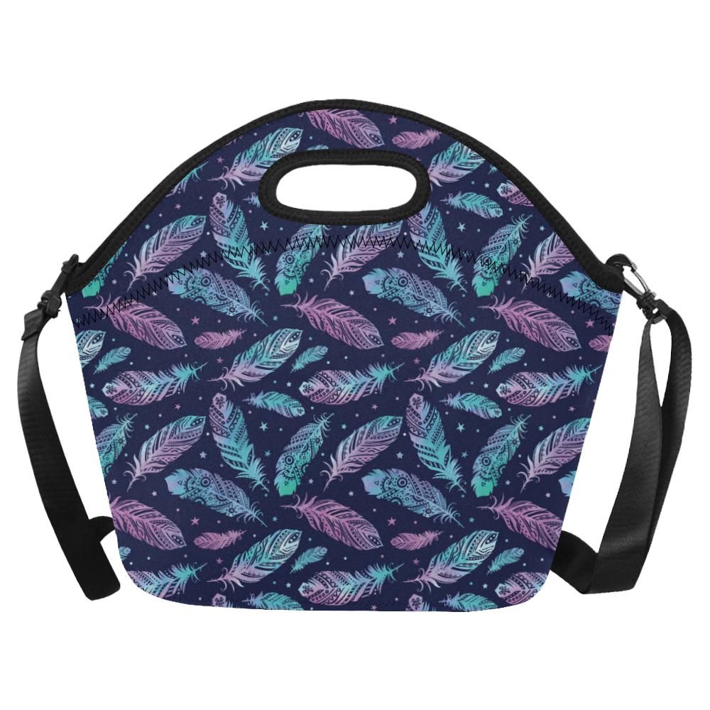 Feather Aztec Design Print Neoprene Lunch Bag (Model 1669)(Large)-JTAMIGO.COM