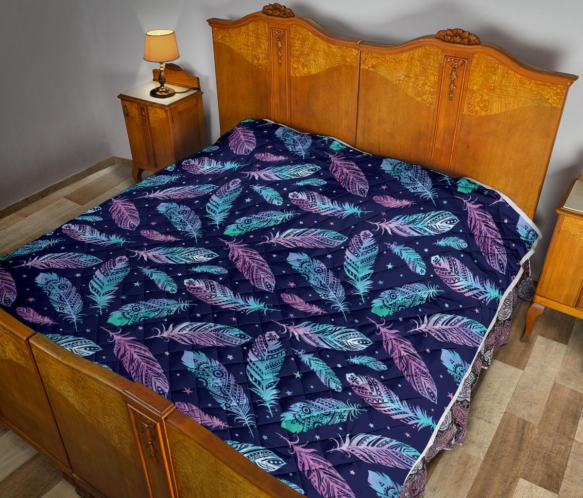 Feather Aztec Design Print Premium Quilt-JTAMIGO.COM