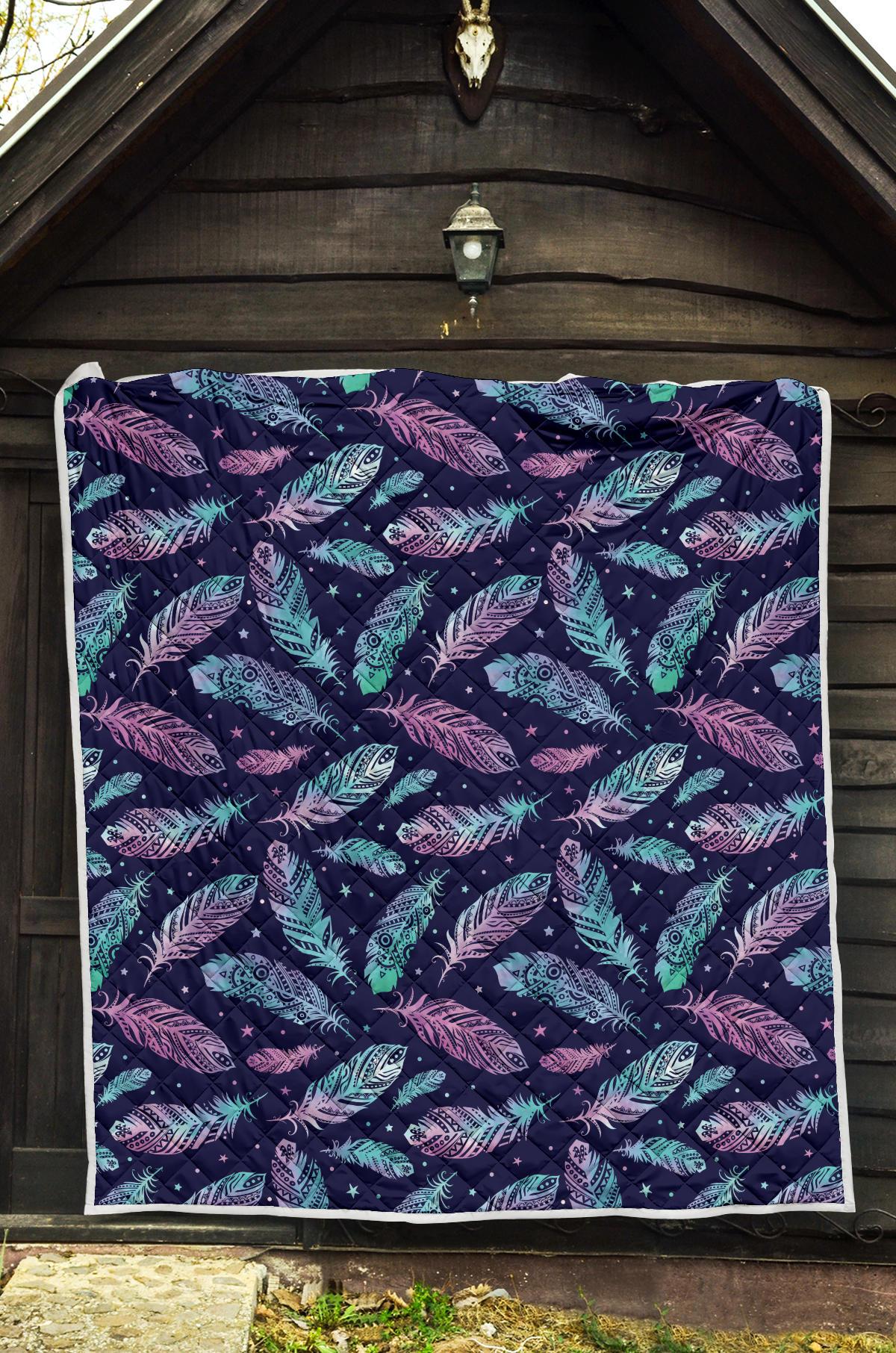 Feather Aztec Design Print Premium Quilt-JTAMIGO.COM