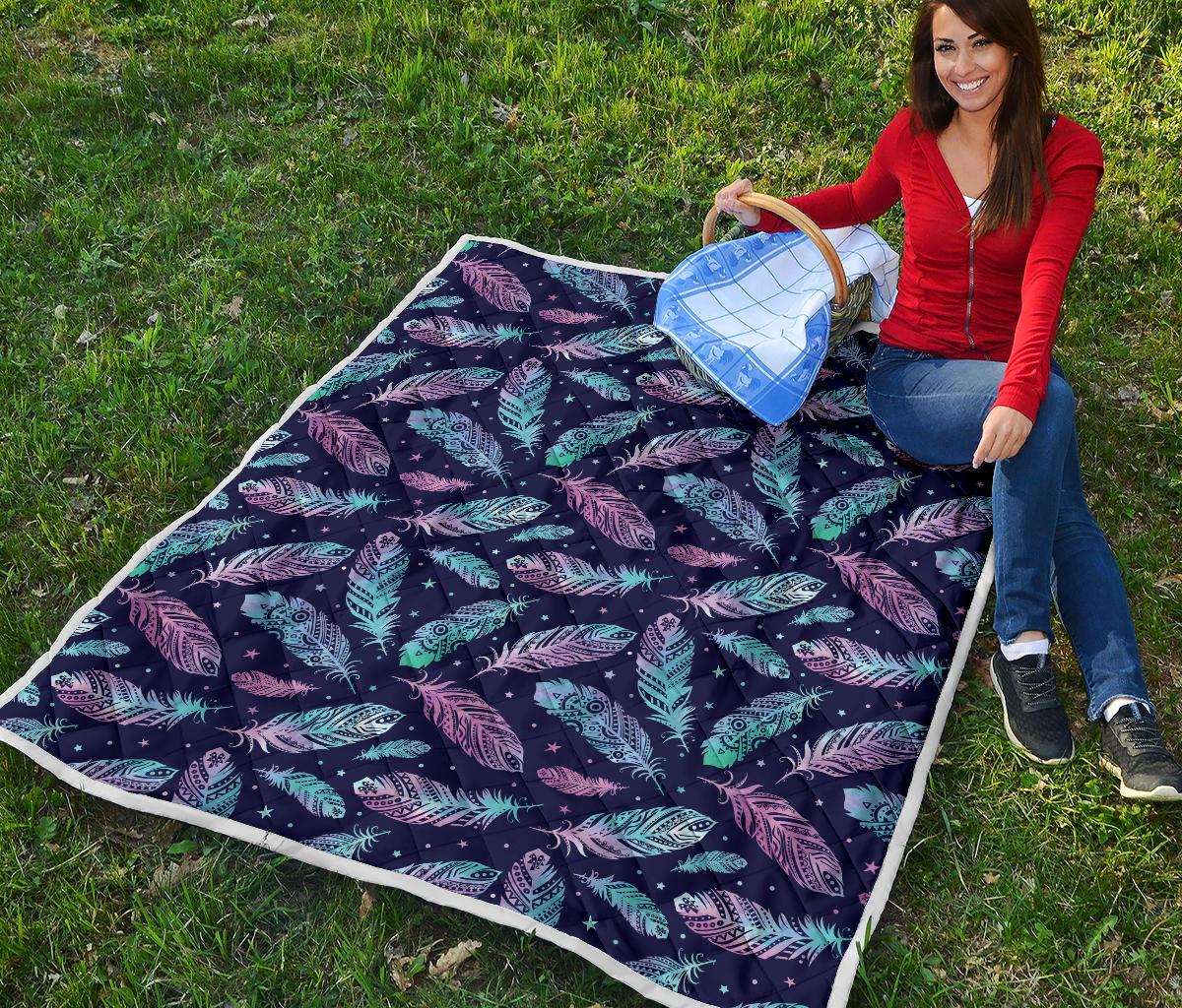 Feather Aztec Design Print Premium Quilt-JTAMIGO.COM