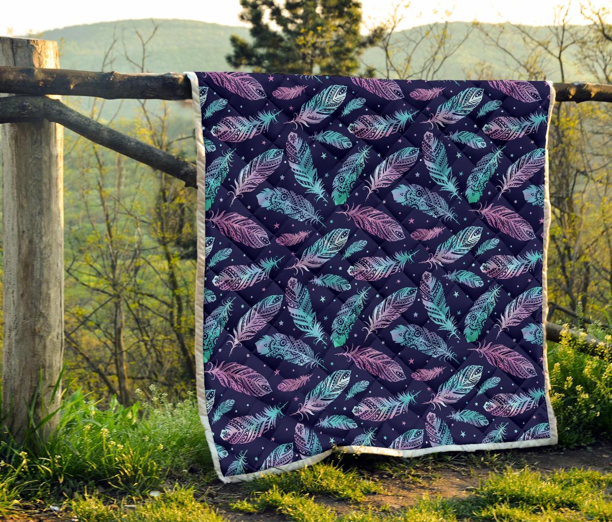 Feather Aztec Design Print Premium Quilt-JTAMIGO.COM
