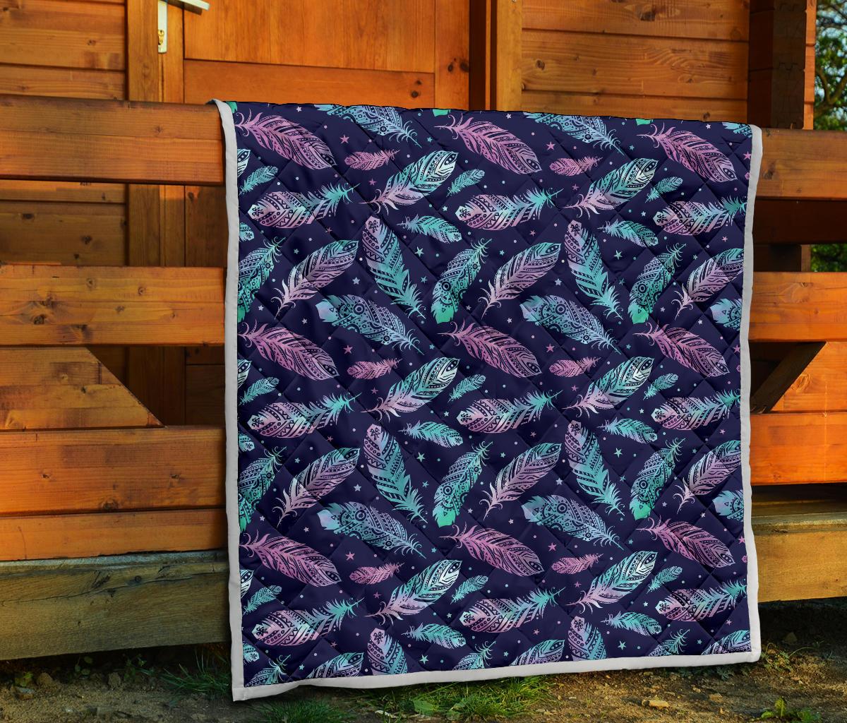 Feather Aztec Design Print Premium Quilt-JTAMIGO.COM