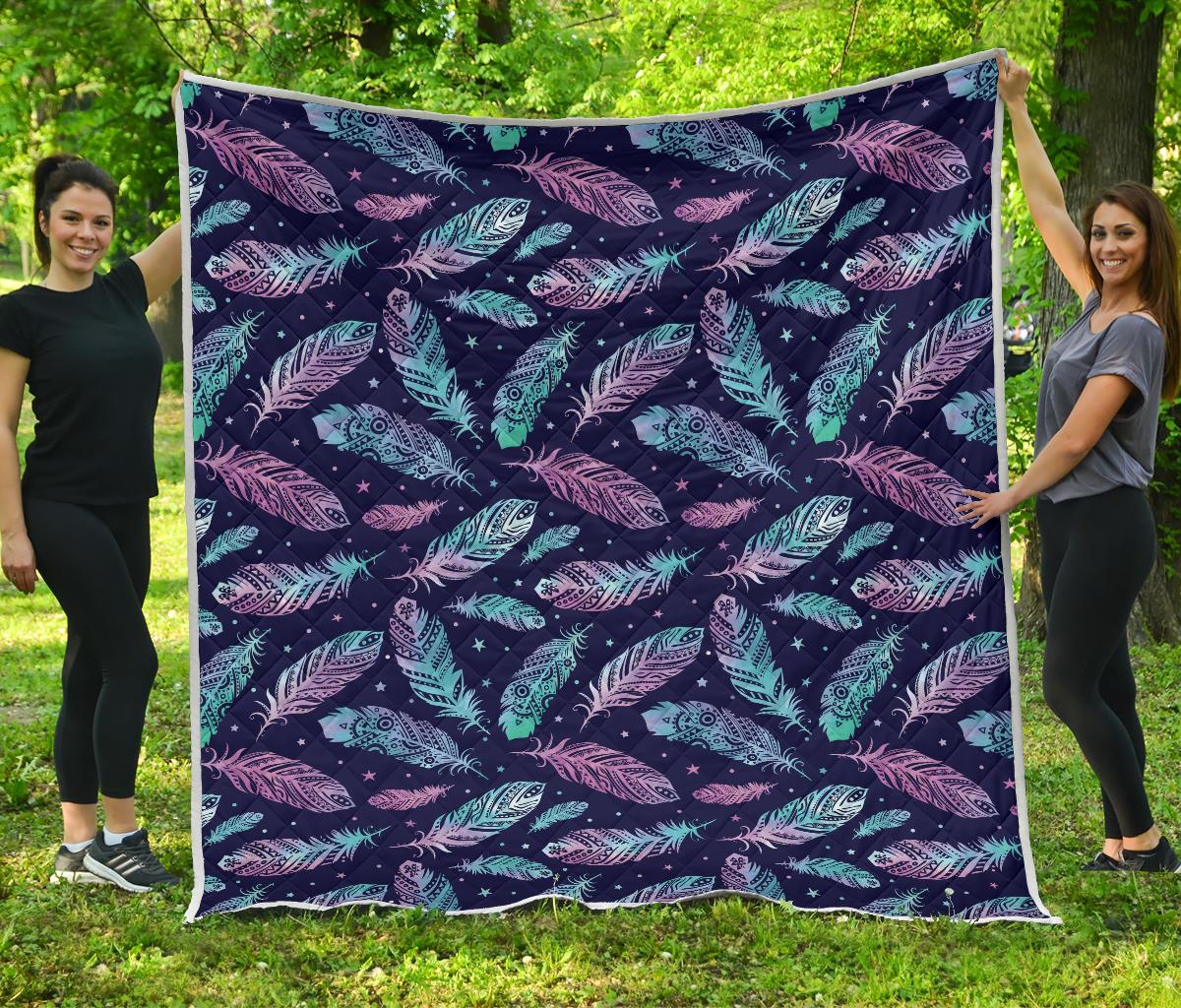 Feather Aztec Design Print Premium Quilt-JTAMIGO.COM