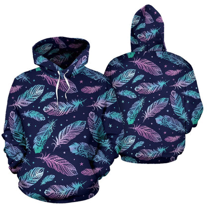 Feather Aztec Design Print Pullover Hoodie