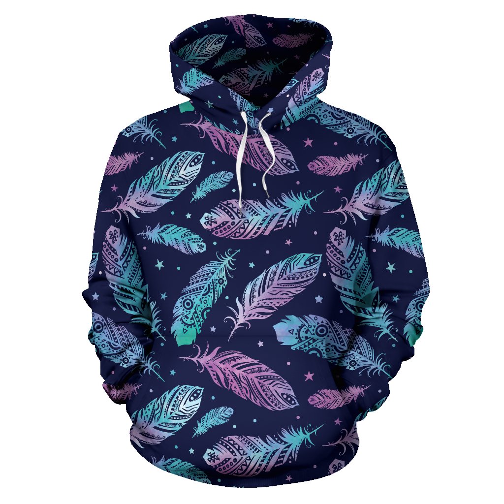 Feather Aztec Design Print Pullover Hoodie