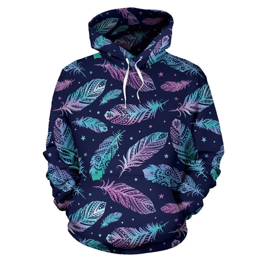 Feather Aztec Design Print Pullover Hoodie