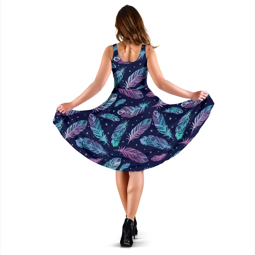 Feather Aztec Design Print Sleeveless Dress