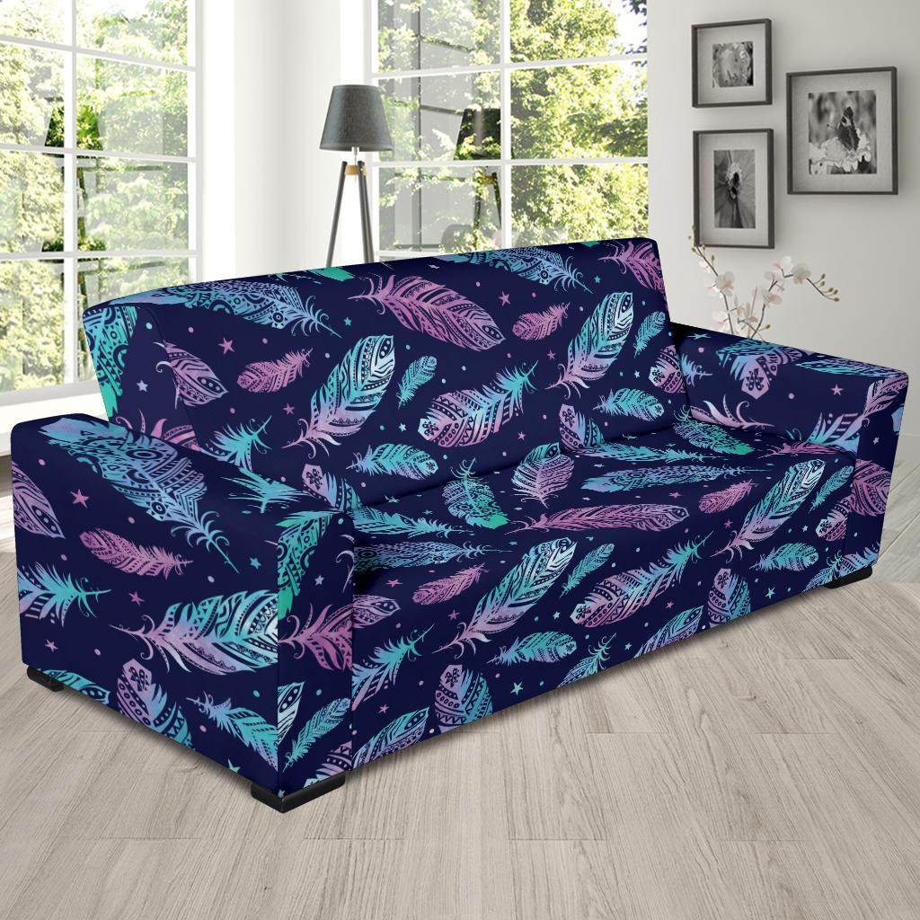 Feather Aztec Design Print Sofa Slipcover-JTAMIGO.COM