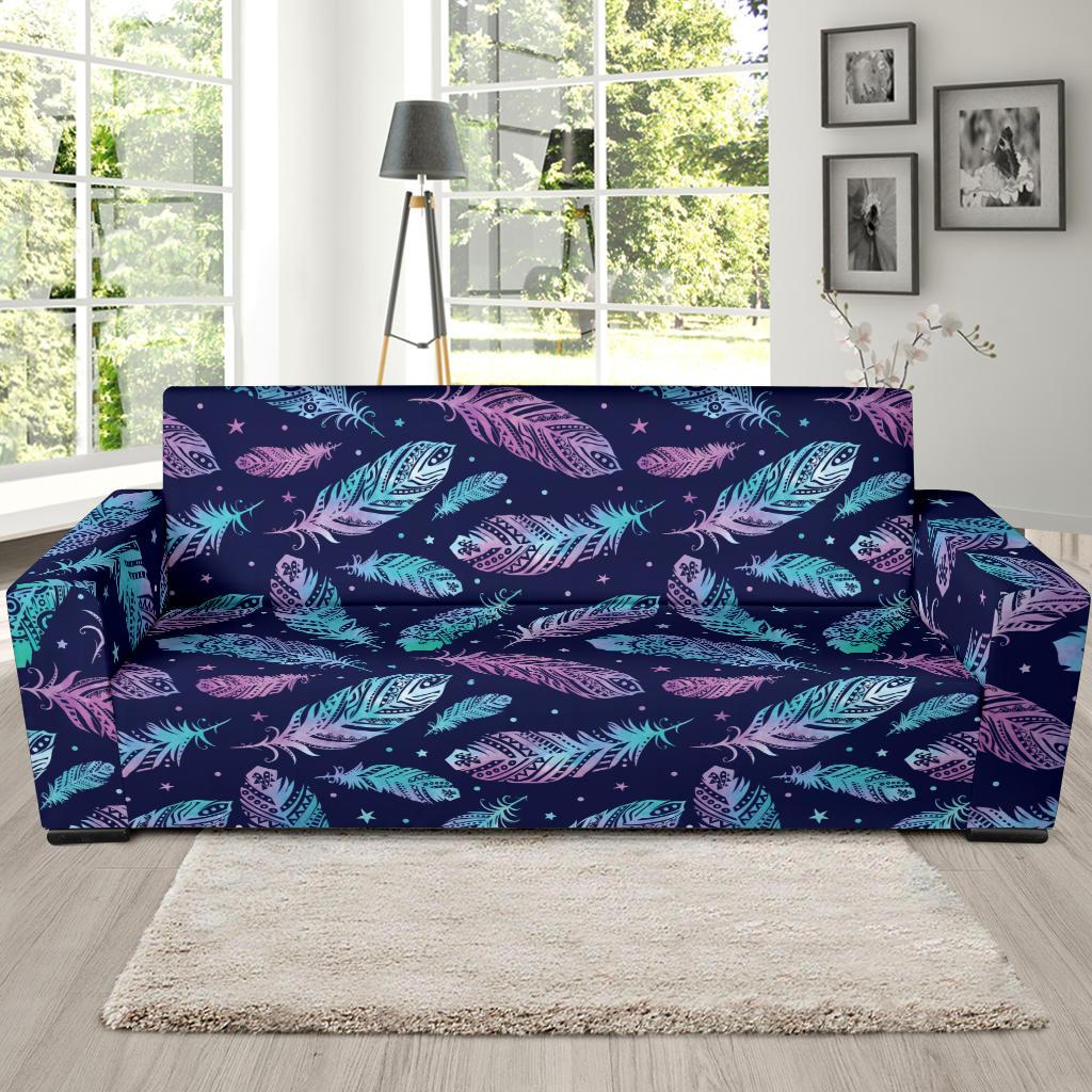 Feather Aztec Design Print Sofa Slipcover-JTAMIGO.COM
