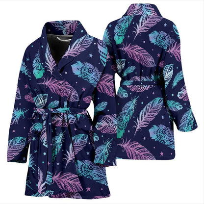 Feather Aztec Design Print Women Bath Robe-JTAMIGO.COM