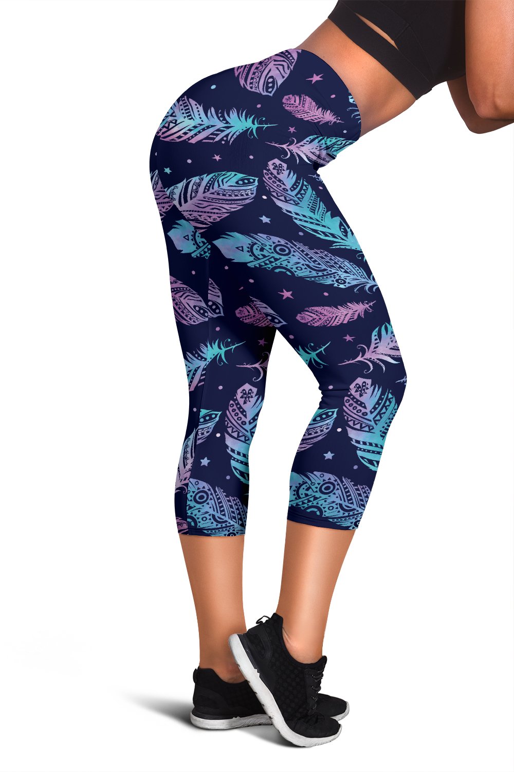 Feather Aztec Design Print Women Capris