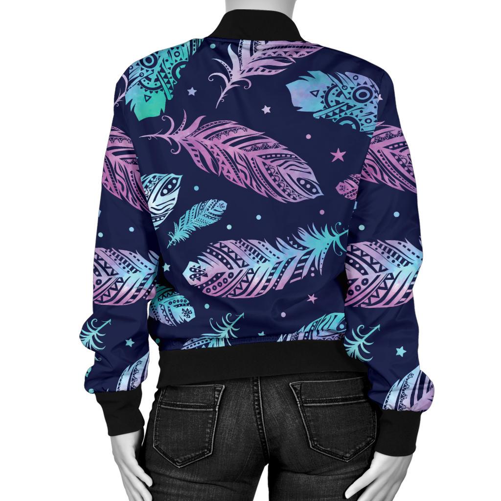 Feather Aztec Design Print Women Casual Bomber Jacket