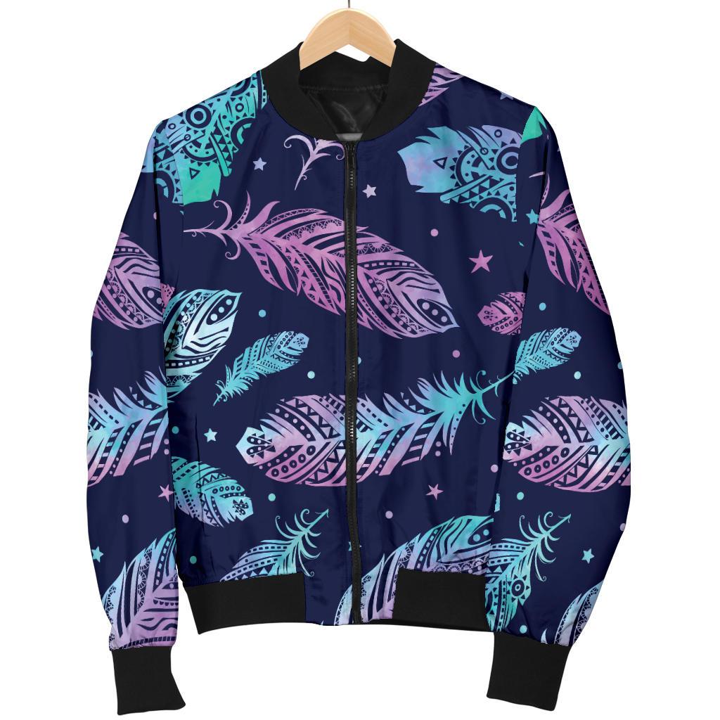 Feather Aztec Design Print Women Casual Bomber Jacket
