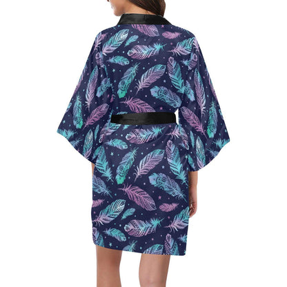 Feather Aztec Design Print Women Short Kimono Robe