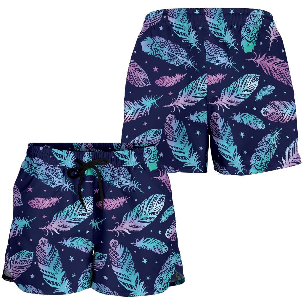 Feather Aztec Design Print Women Shorts-JTAMIGO.COM