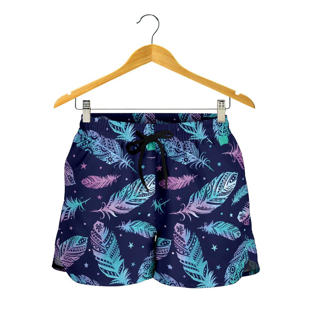 Feather Aztec Design Print Women Shorts-JTAMIGO.COM