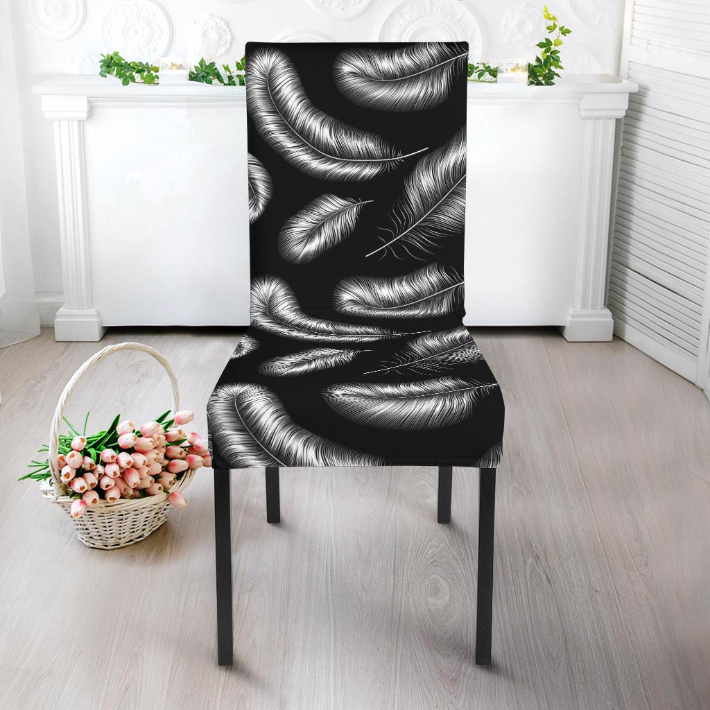 Feather Black White Design Print Dinning Chair Slipper-JTAMIGO.COM
