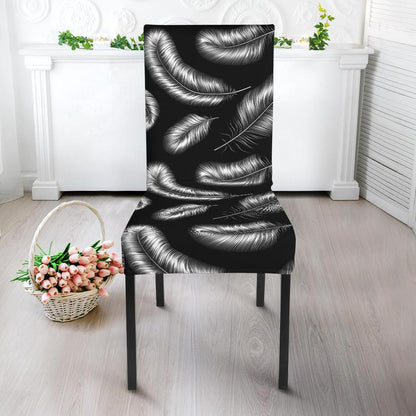 Feather Black White Design Print Dinning Chair Slipper-JTAMIGO.COM
