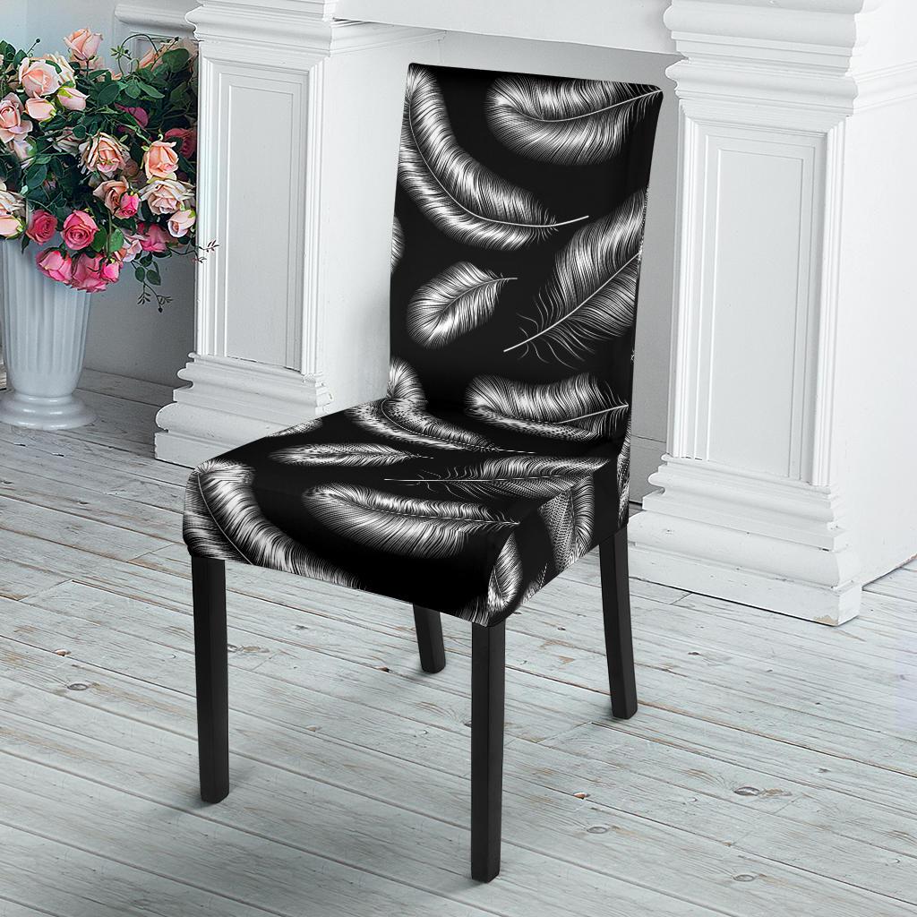 Feather Black White Design Print Dinning Chair Slipper-JTAMIGO.COM