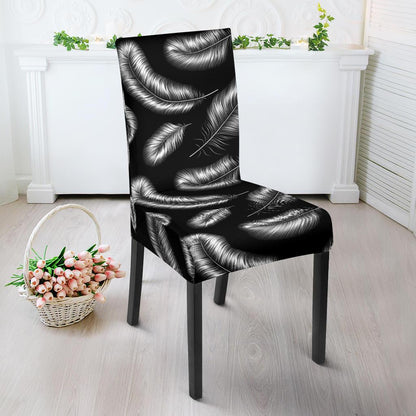 Feather Black White Design Print Dinning Chair Slipper-JTAMIGO.COM
