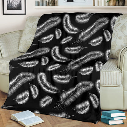 Feather Black White Design Print Fleece Blanket