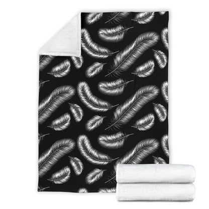 Feather Black White Design Print Fleece Blanket