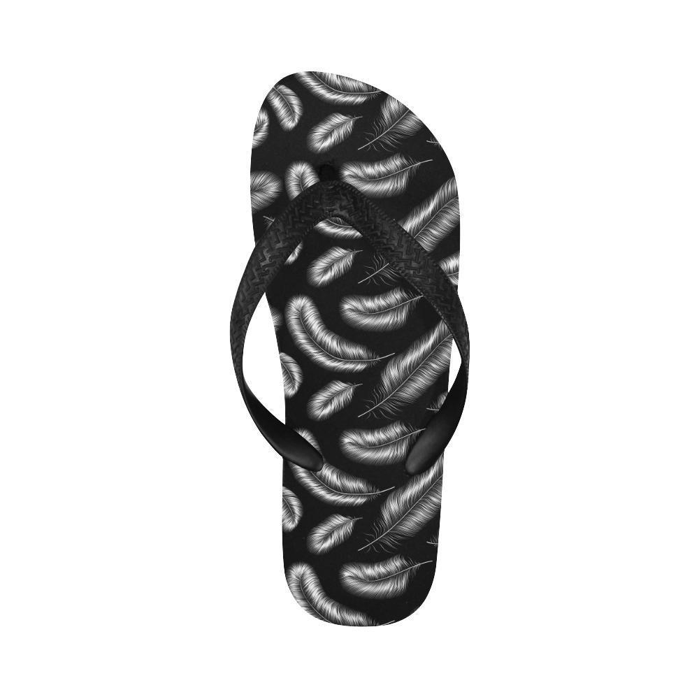 Feather Black White Design Print Flip Flops-JTAMIGO.COM
