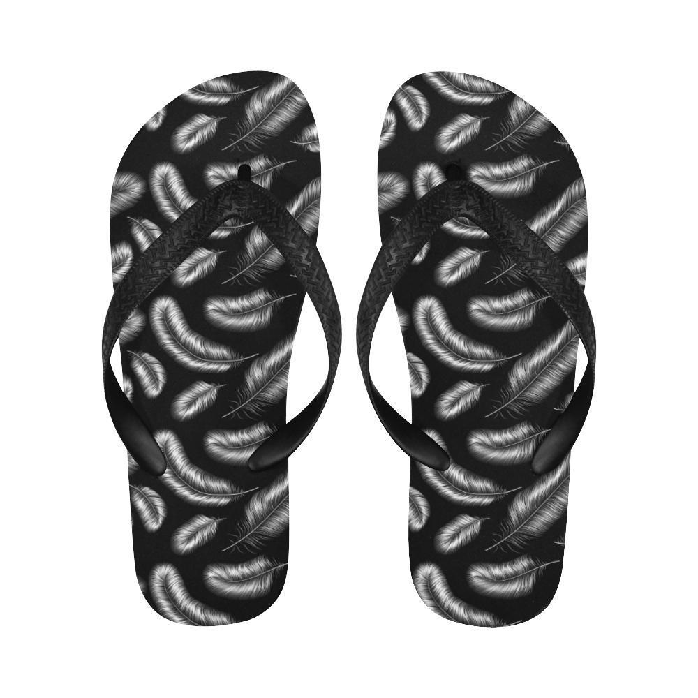 Feather Black White Design Print Flip Flops-JTAMIGO.COM