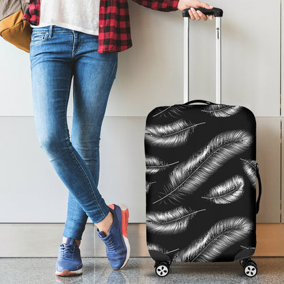 Feather Black White Design Print Luggage Cover Protector