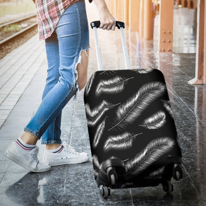 Feather Black White Design Print Luggage Cover Protector