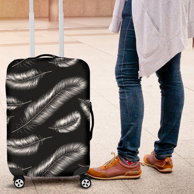 Feather Black White Design Print Luggage Cover Protector