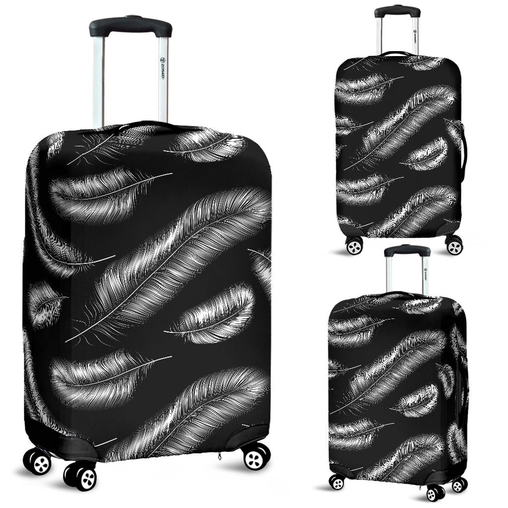 Feather Black White Design Print Luggage Cover Protector