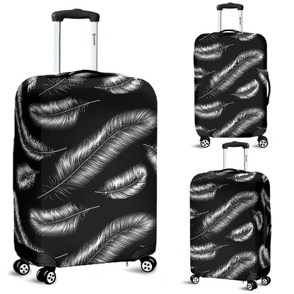 Feather Black White Design Print Luggage Cover Protector