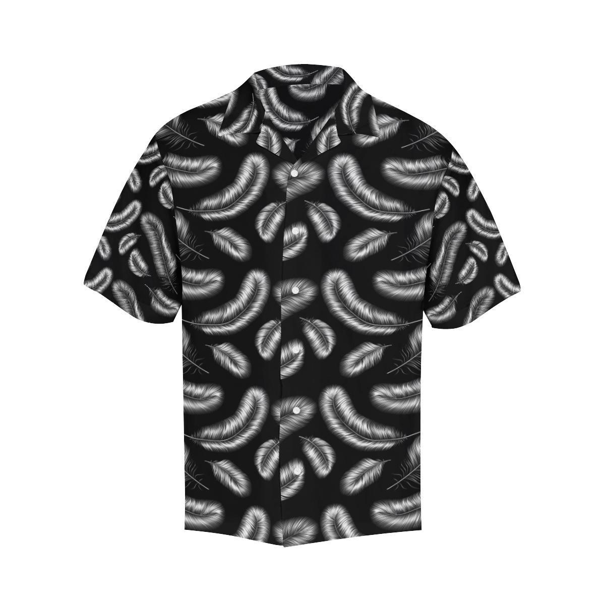 Feather Black White Design Print Men Aloha Hawaiian Shirt