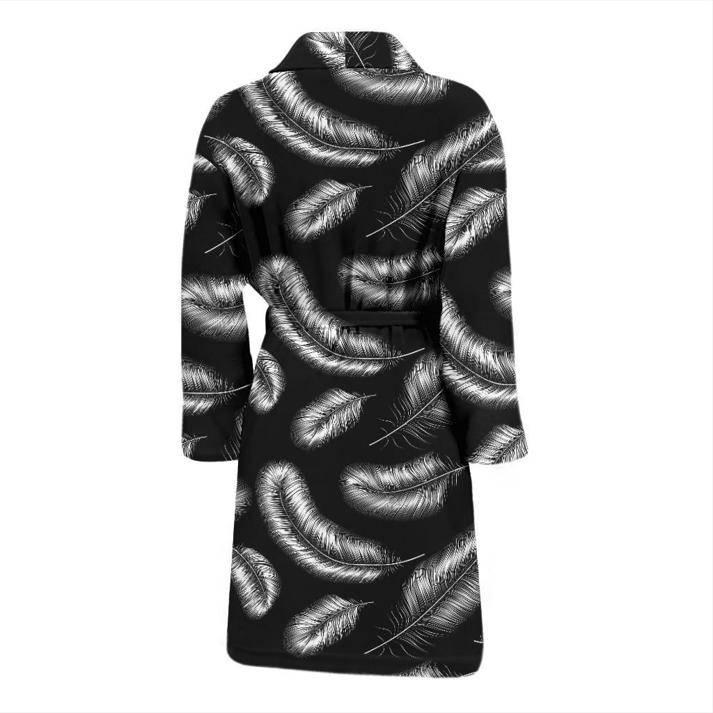 Feather Black White Design Print Men Bath Robe-JTAMIGO.COM