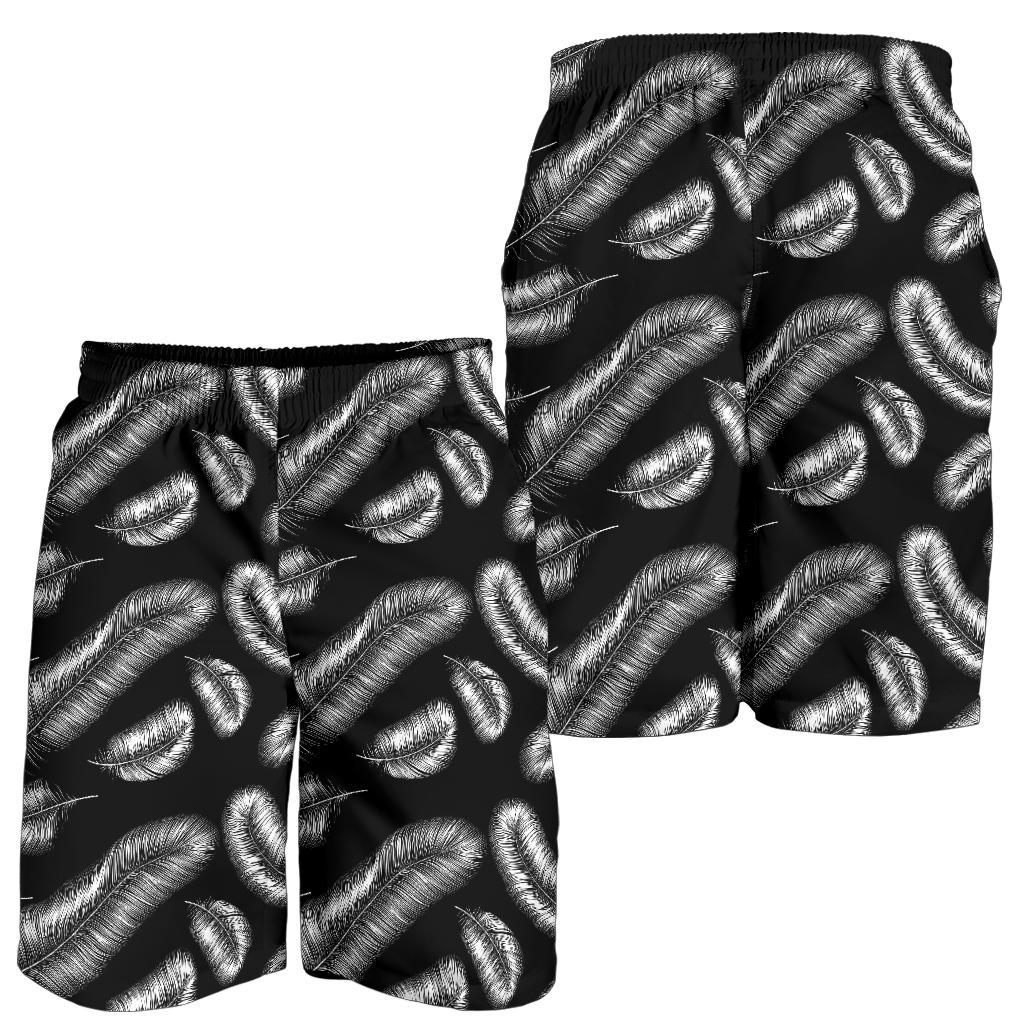 Feather Black White Design Print Mens Shorts-JTAMIGO.COM