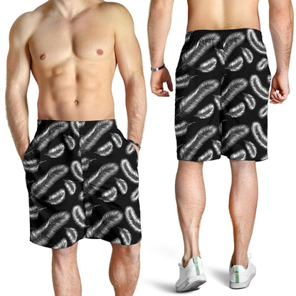 Feather Black White Design Print Mens Shorts-JTAMIGO.COM