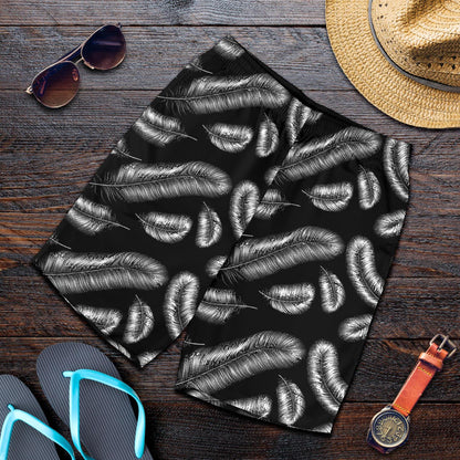 Feather Black White Design Print Mens Shorts-JTAMIGO.COM
