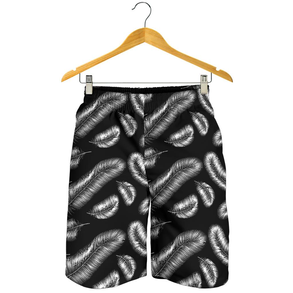 Feather Black White Design Print Mens Shorts-JTAMIGO.COM