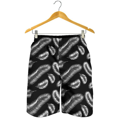 Feather Black White Design Print Mens Shorts-JTAMIGO.COM