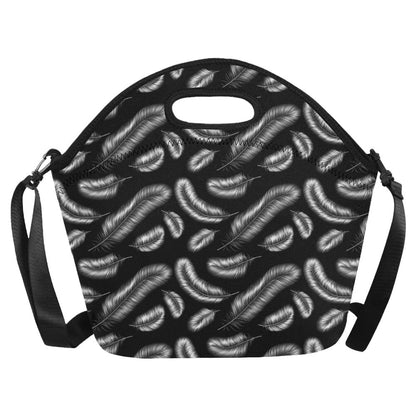 Feather Black White Design Print Neoprene Lunch Bag (Model 1669)(Large)-JTAMIGO.COM